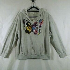 Wound Up Women's Grey Long Sleeve Sweatshirt Butterfly Hoodie Top Plus Size XXL
